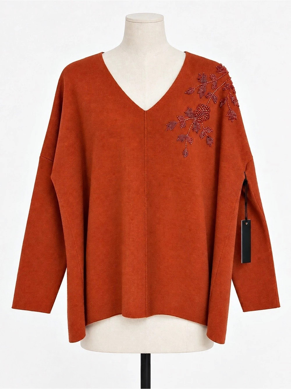 Max Sport Fall Leaves Rust Beaded Sweater Size M | Vintage-Inspired Thanksgiving